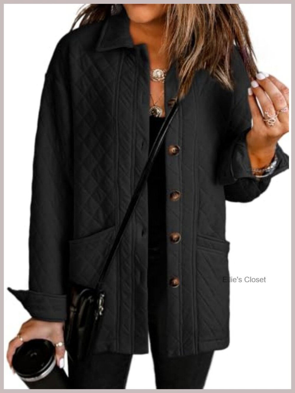 Quilted Casual Jacket for Women Lightweight Button Down Collared Long Sleeve